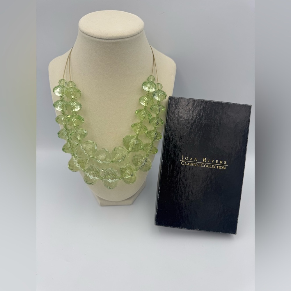 Vintage Joan Rivers Crystal Light Green Faceted Acrylic Double Strand Necklace